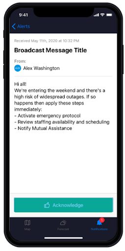 Tomorrow.io's alerts acknowledgements close the loop between message sent and job done.