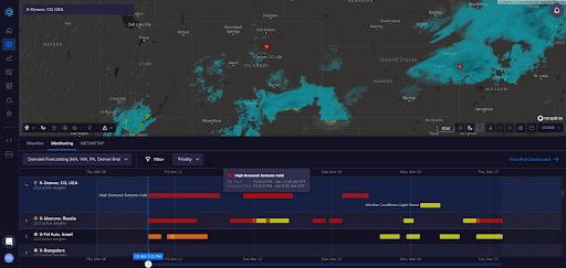 Tomorrow.io’s Insights Dashboard shows an increase in demand for on-demand services, thanks to extreme cold, in Denver, CO Friday night into Saturday.