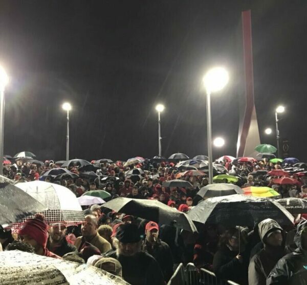 freezing rains at the Mercedes-Benz Stadium in Atlanta ahead of the college football SEC Championship Game in 2018