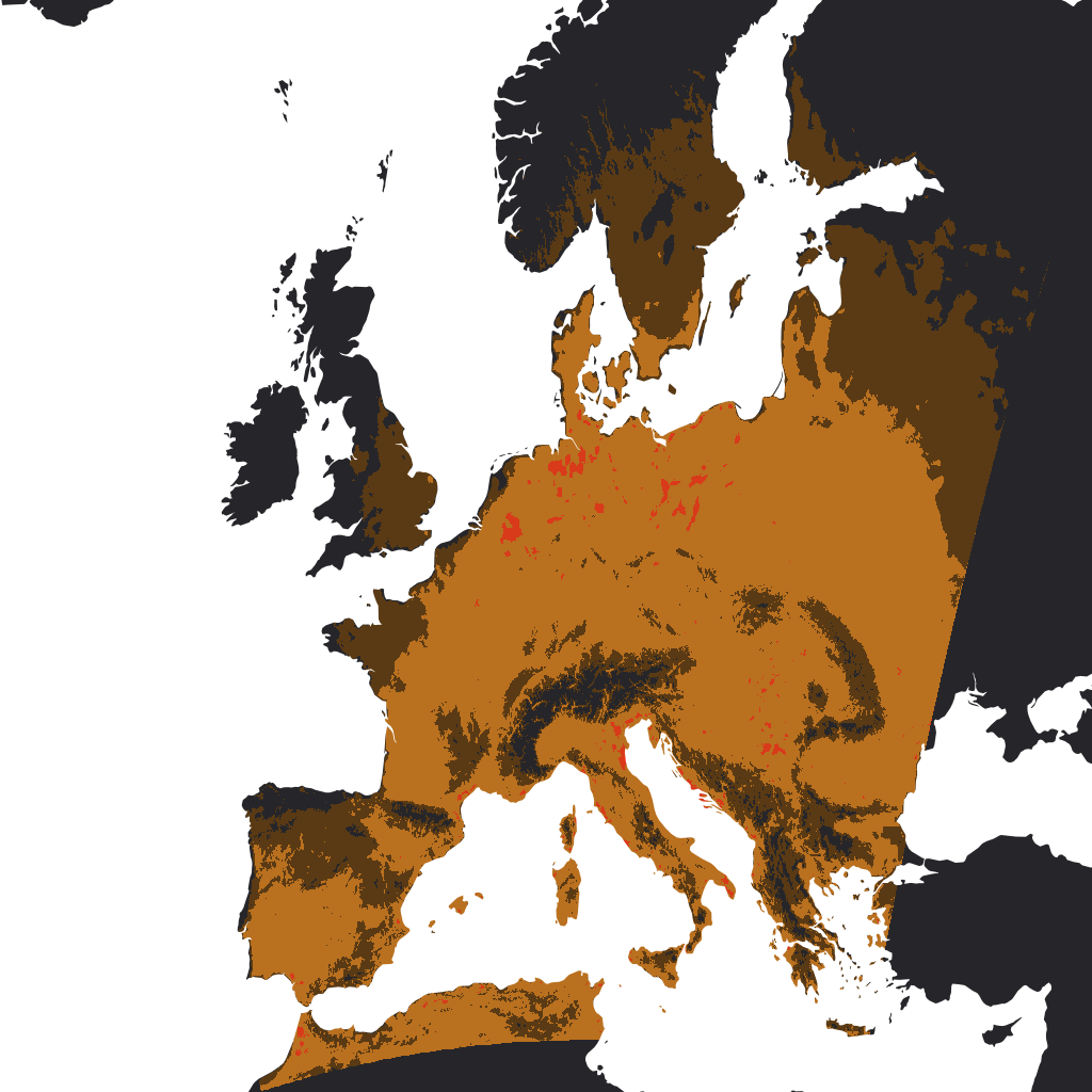 Heat-index map of Europe at the peak of the late-June 2026 heat dome, read from Tomorrow.io's FOCUS model — Iberia and the Mediterranean running hottest
