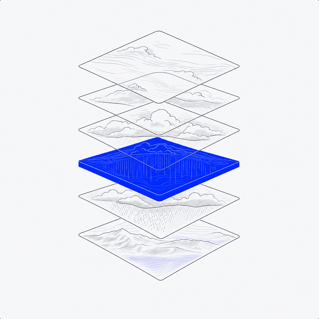 Illustration of the Volumetric Data Viewer: atmosphere as a stack of separating 3D layers