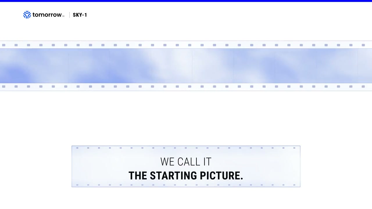 A single pale slab lifted out of a running strip of sky, labelled: we call it the starting picture