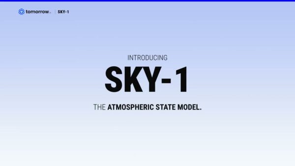 Title card on a pale sky gradient: INTRODUCING SKY-1 — THE ATMOSPHERIC STATE MODEL