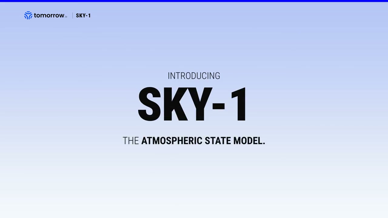 Title card on a pale sky gradient: INTRODUCING SKY-1 — THE ATMOSPHERIC STATE MODEL